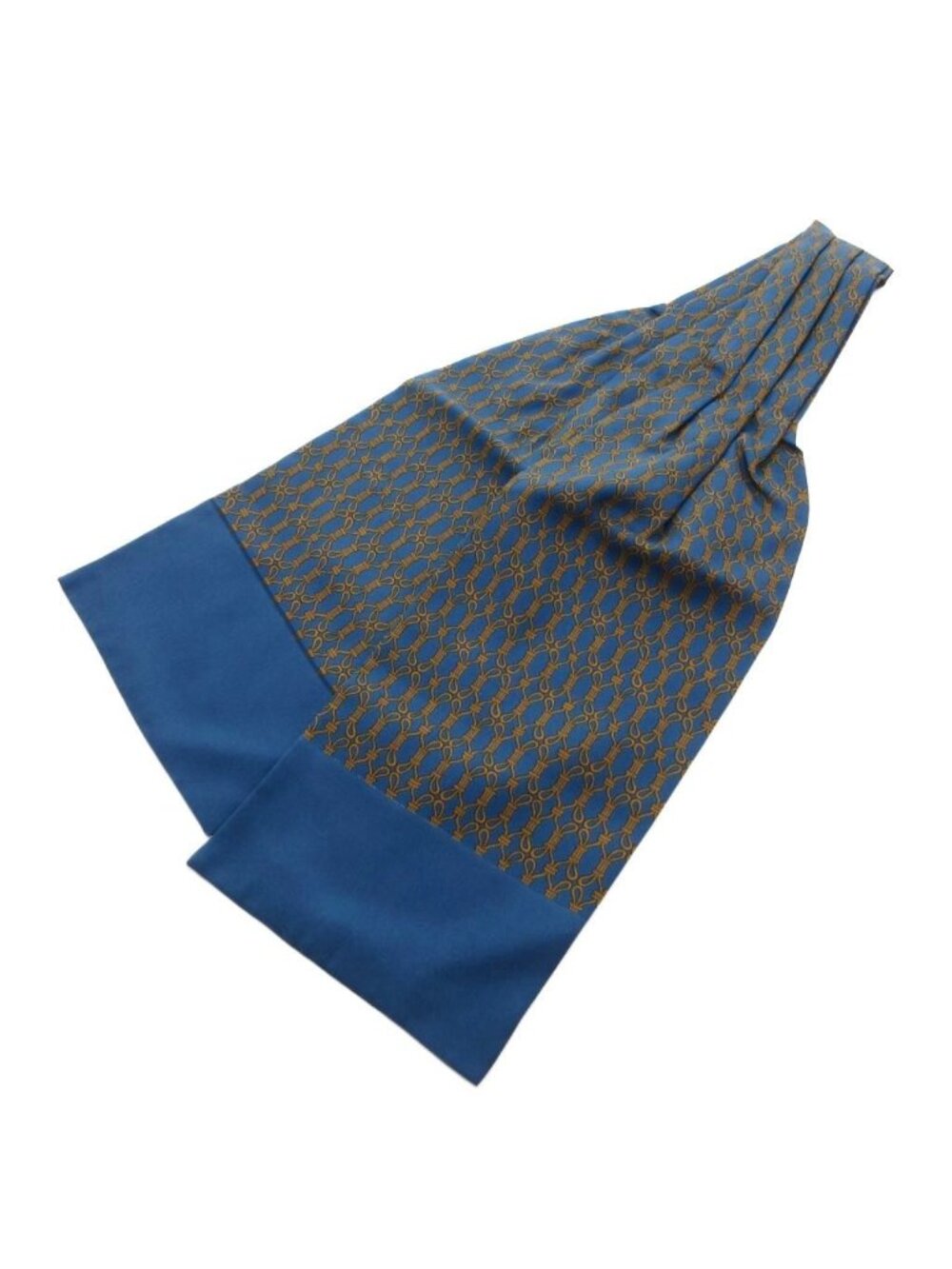 Hermes Scarf Ascot Tie Gold Chain Pattern Silk Pleats Blue - Picture 1 of 5